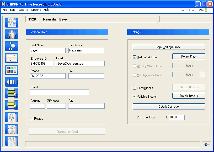 CHIPDRIVE Time Recording